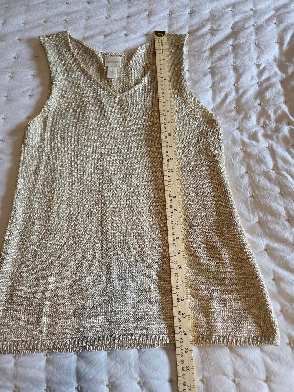 Chico's Women's Metallic Gold V-Neck Sleeveless Knit Tank Top - Picture 4 of 5